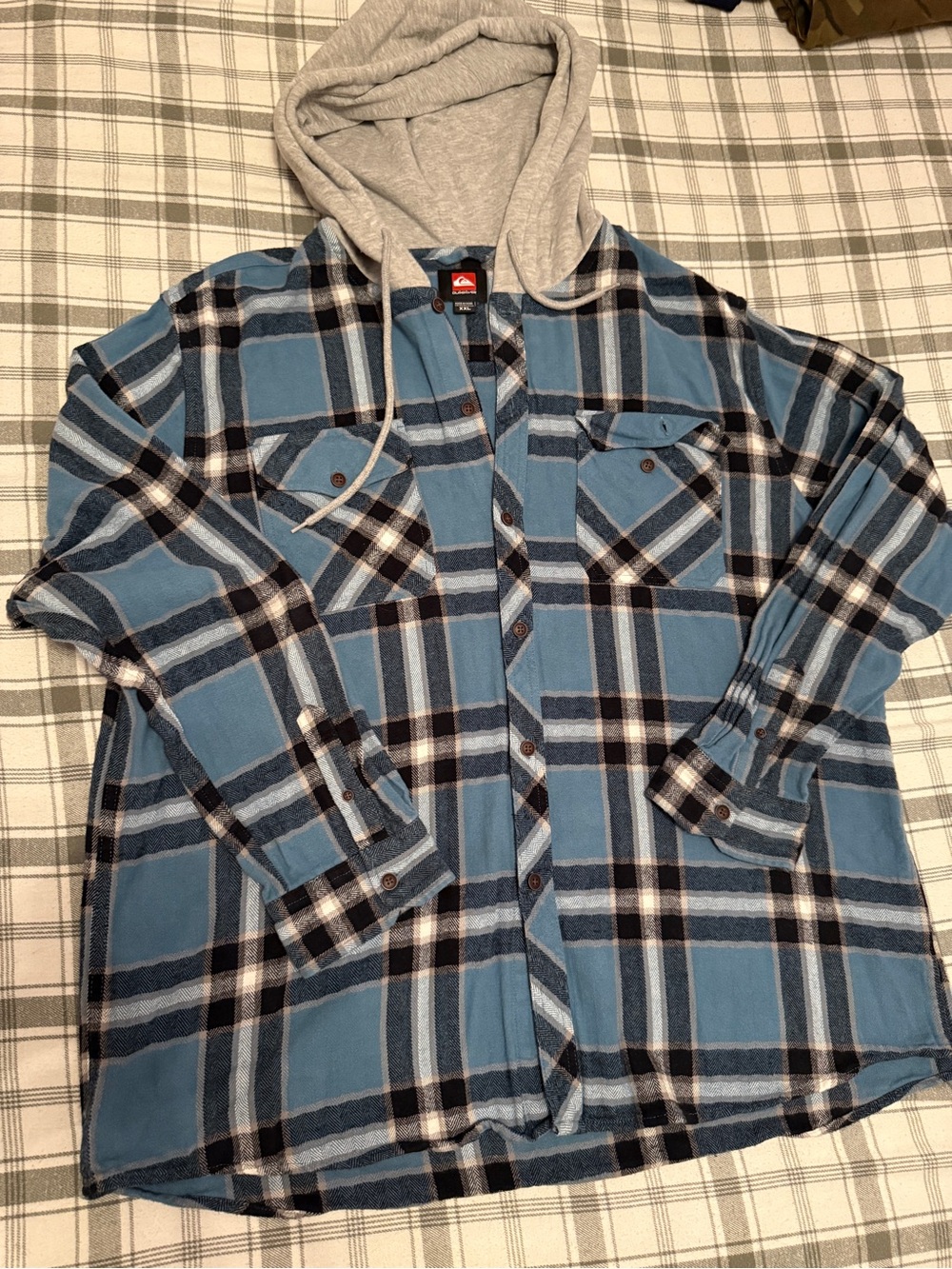 Quiksilver Men’s Blue Plaid Hooded Flannel Shirt